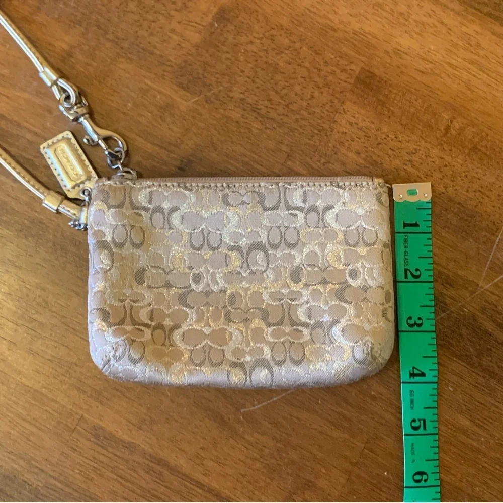 Coach Gold Tan Wristlet Clutch with Elegant Design zipper wrist strap